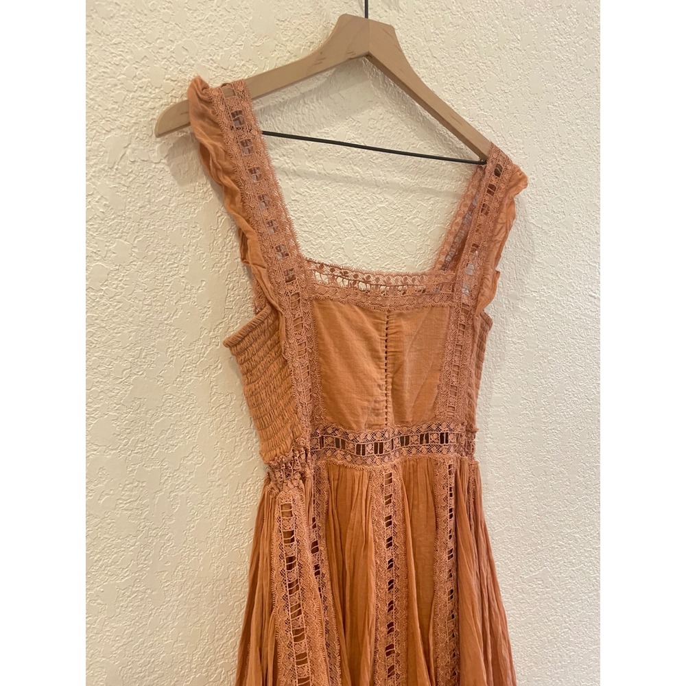 Free People FP One Verona Mini Dress Orange Boho Fairy Beach Crochet Lace Small - Picture 6 of 9
